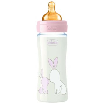 Бутылка для кормления Chicco Original Touch стекло латекс розовый 240мл с 2 месяцев