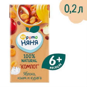 Компот Фруто няня яблоко, изюм, курага 200мл с 6 месяцев