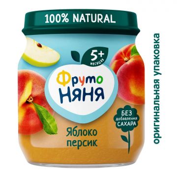 Пюре Фруто няня в стекле яблоко, персик 100г с 5 месяцев