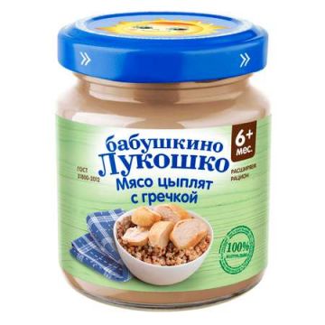 Пюре Бабушкино Лукошко в стекле мясо цыплят с гречкой 100г с 6 месяцев