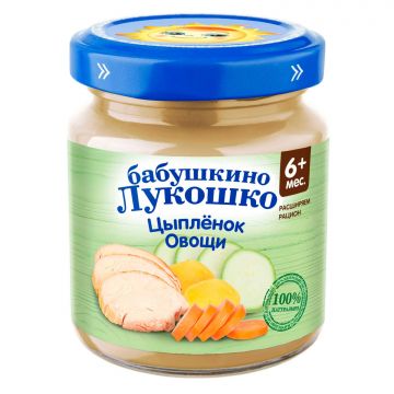 Пюре Бабушкино Лукошко в стекле цыпленок, овощи 100г с 6 месяцев