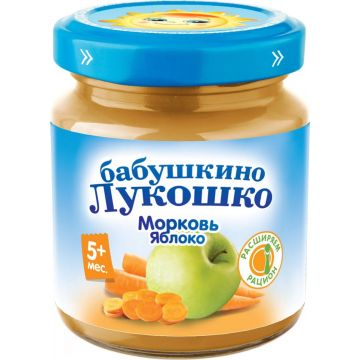 Пюре Бабушкино Лукошко в стекле морковь, яблоко 100г с 5 месяцев
