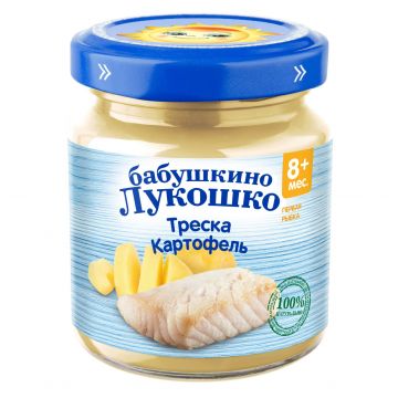 Пюре Бабушкино Лукошко в стекле треска, картофель 100г с 8 месяцев