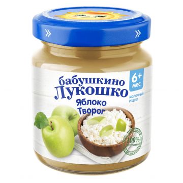 Пюре Бабушкино Лукошко в стекле яблоко, творог 100г с 5 месяцев