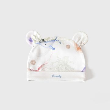 Шапка с ушками c отворотом lovely kids Трикотаж Белый Морские обитатели Уни, Постоянный 9011
