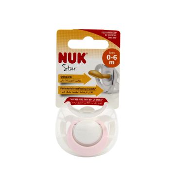 Пустышка Nuk Star латекс розовый 0-6мес
