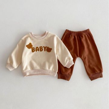 Комплект 2в1 кофта/штаны Baby Yidoumi Трикотаж двухнитка Коричневый/молочный Уни  GZ567
