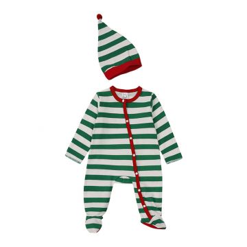 Слип с шапкой полоска Kids Tales Кулирка Зеленый Уни Кнопка HY20136