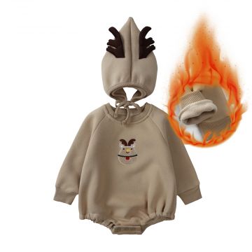 Комплект 2в1 боди/чепчик Оленёнок Kids Tales Трикотаж/начес Бежевый Уни Кнопка HY20131