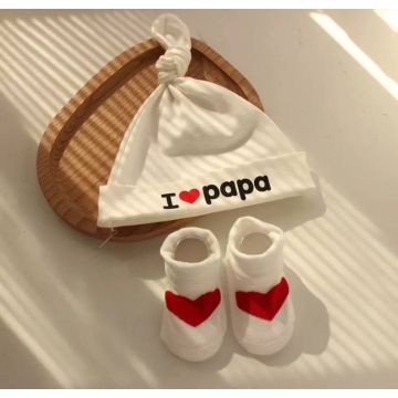 Набор шапка с пинетками Chicbaby Трикотаж Белый I love papa Уни, Постоянный NAB980