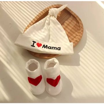 Набор шапка с пинетками Chicbaby Трикотаж Белый I love mama Уни, Постоянный NAB988