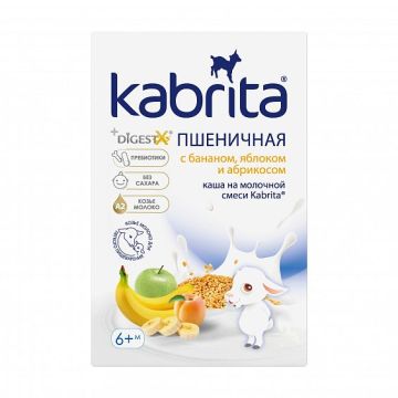 Kabrita Пшеничная каша на молочной смеси с бананом, яюлоком и абрикосом 6+