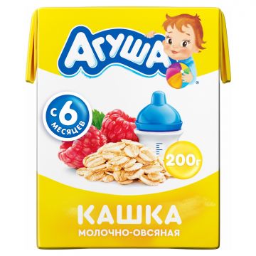 Молочная каша Агуша Вставай-ка овсяная с малиной 200мл с 6 месяцевв