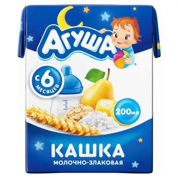 Молочная каша Агуша Засыпай-ка злаковая с грушей и с бананом 200мл с 6 месяцев