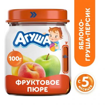 Пюре Агуша в стекле яблоко, груша и персик 100г с 5 месяцев