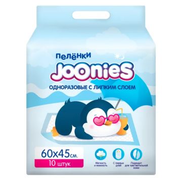 Пеленки Joonies одноразовые с липким слоем 60х45см 10шт