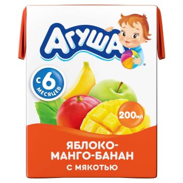 Сок Агуша яблоко, манго, банан 200мл с 6 месяцев