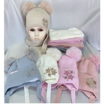 Комплект шапка и шарф  Вязаный  Звезды Дев, Зима Два бубона 1-3 г 36003