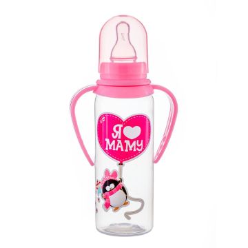 Бутылочка «Я люблю маму» с ручками (розовый) 250 мл 3+ Baby Planet