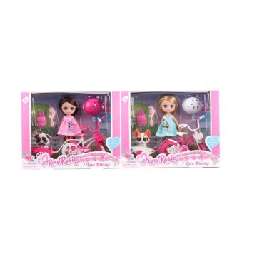 Игрушка кукла с велосипедом и котенком RR016