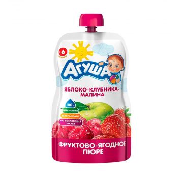 Пюре Агуша Дой-пак  яблоко, клубника, малина 90г с 6 месяцев