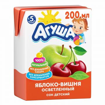Сок Агуша яблоко, вишня 200мл с 5 месяцев